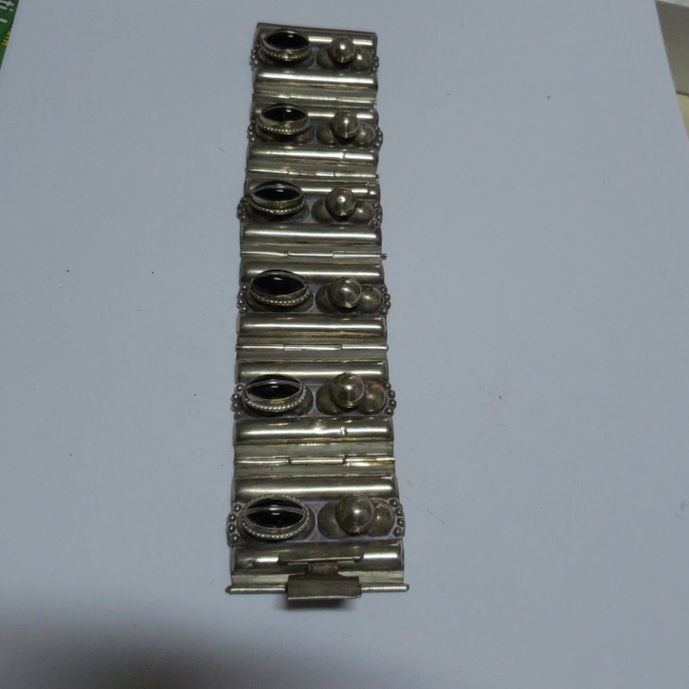 Large silver hinged onyx bracelet
